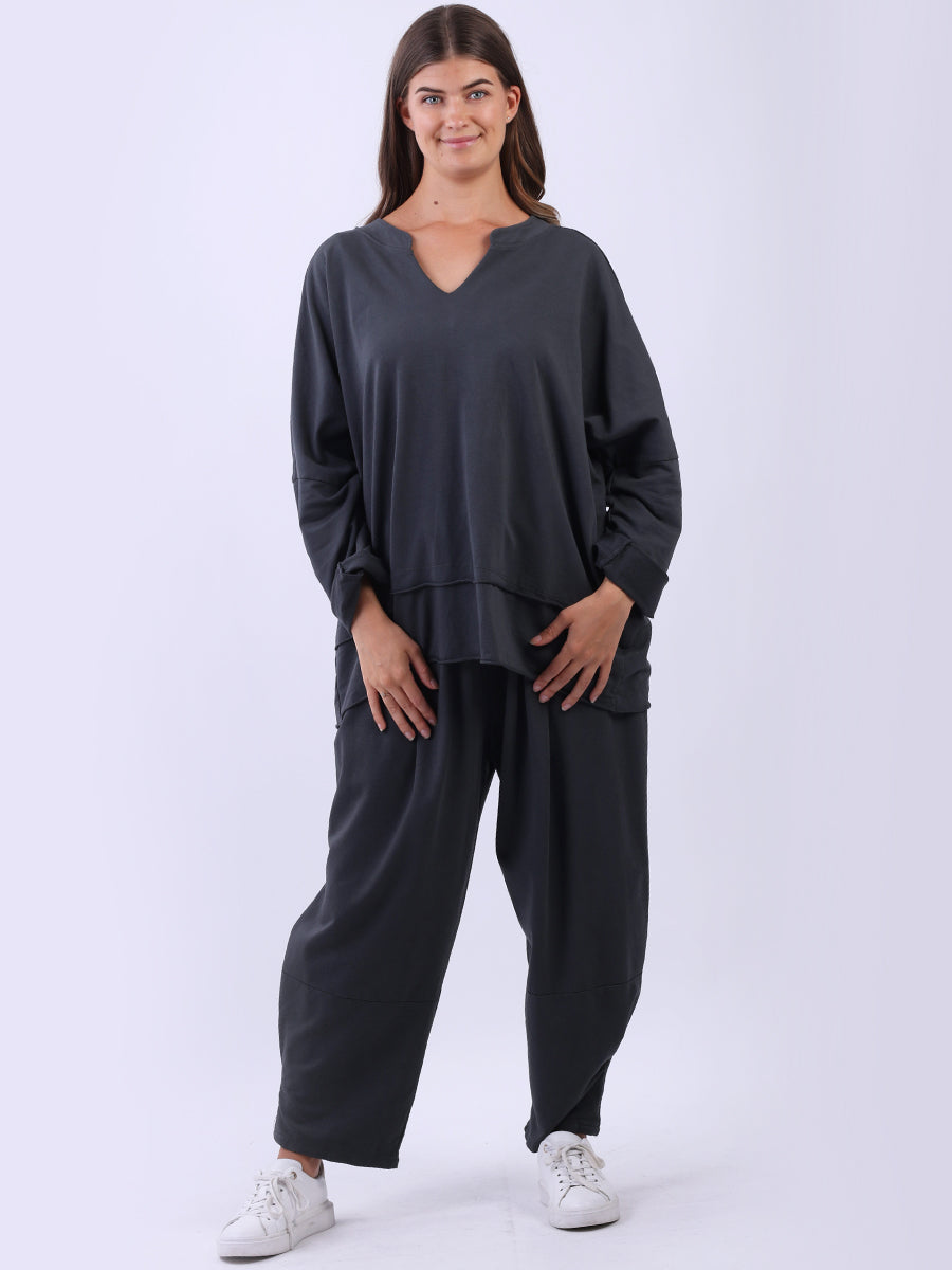Cotton Baggy Tunic Top Charcoal
