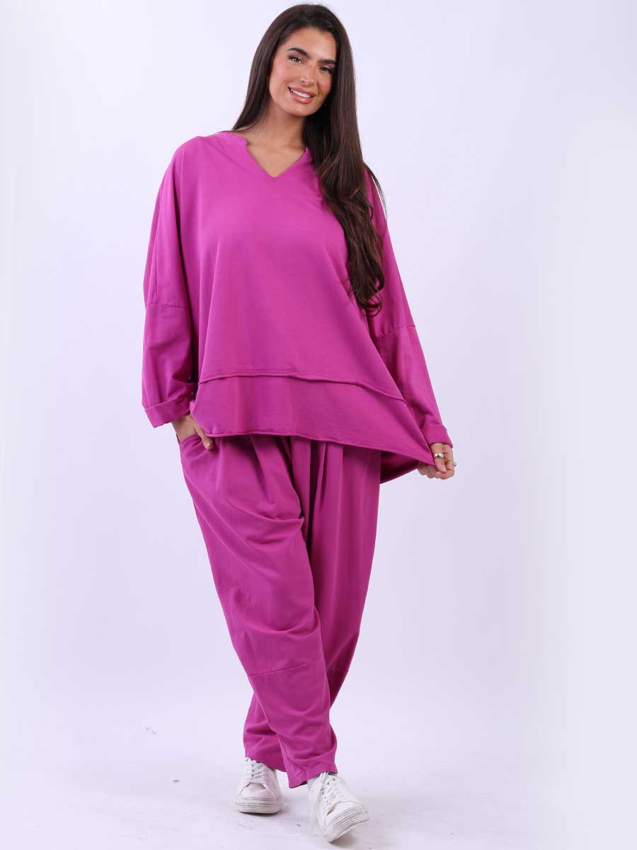 Cotton Baggy Tunic Top Fuchsia