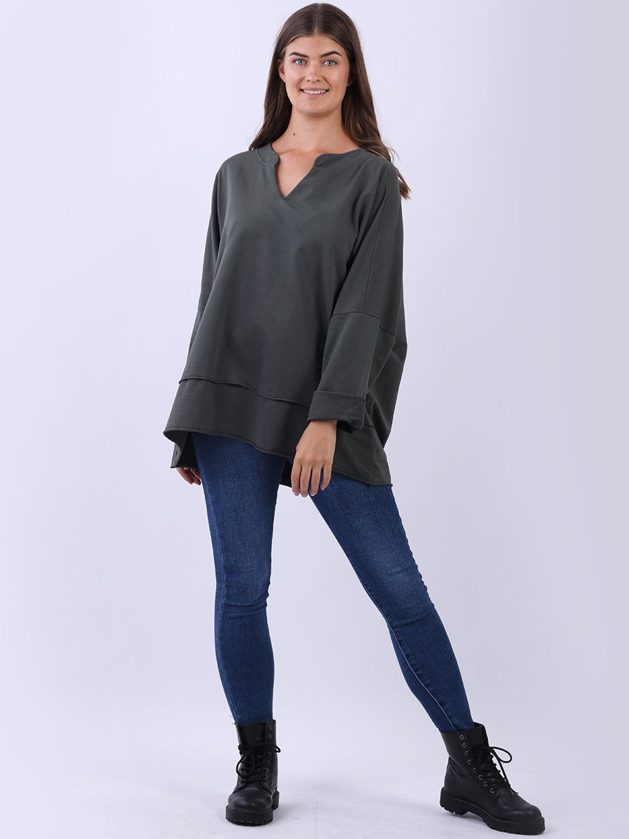 Cotton Baggy Tunic Top Khaki