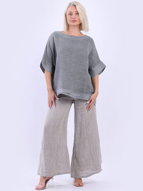 Vintage Wash Linen Top Charcoal