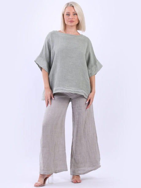 Vintage Wash Linen Top Khaki
