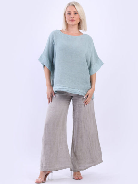 Vintage Wash Linen Top Ocean Blue