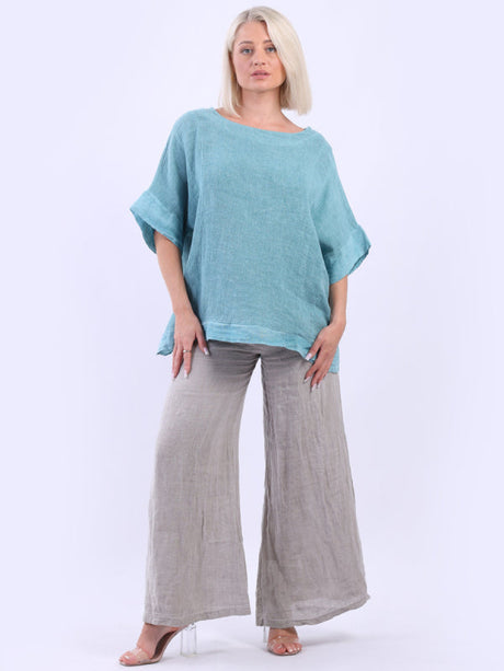 Vintage Wash Linen Top Teal