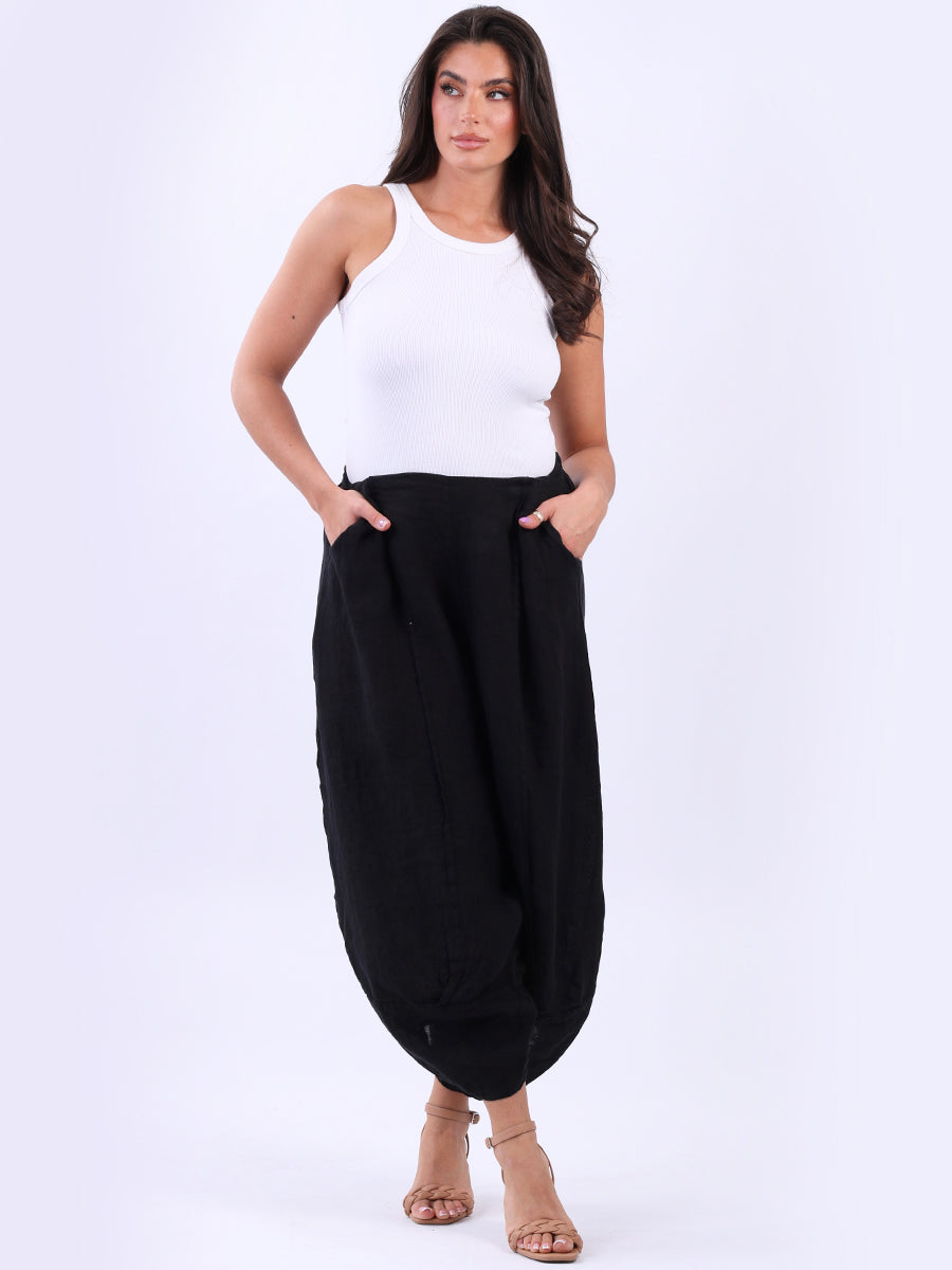 Solid Linen Trouser Black