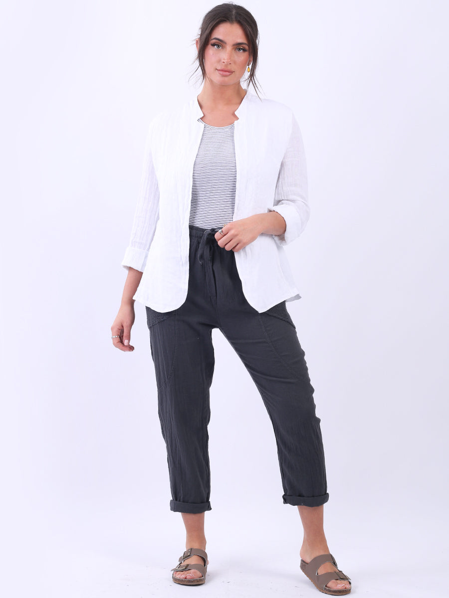 Open Front Linen Jacket White