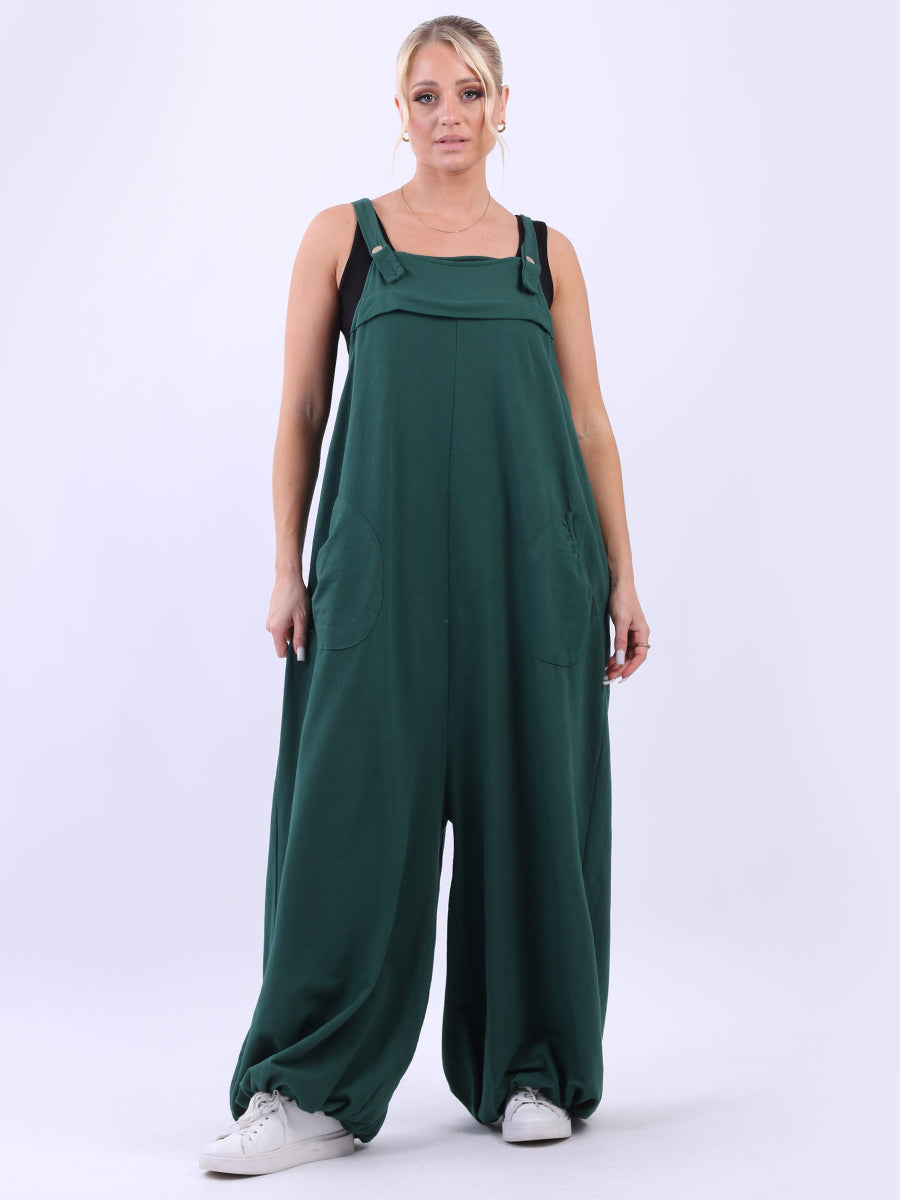 Lagenlook Cotton Jumpsuit Bottle Green