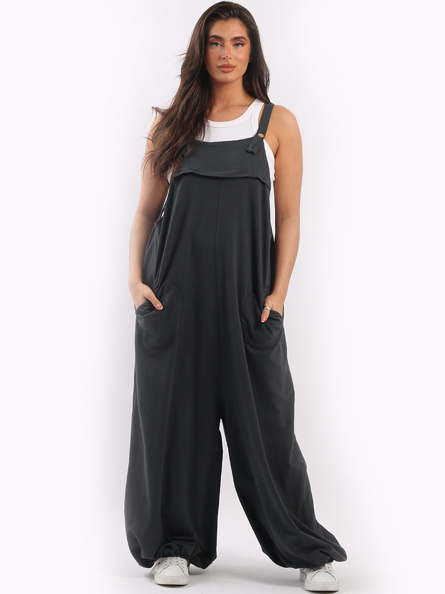 Lagenlook Cotton Jumpsuit Charcoal