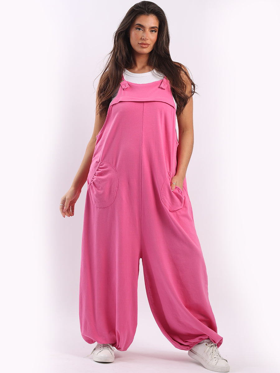 Lagenlook Cotton Jumpsuit Fuchsia
