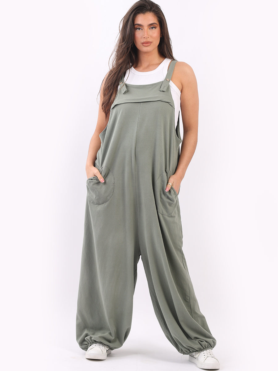 Ladies Plain Loose Fit Cotton Pabo Jumpsuit