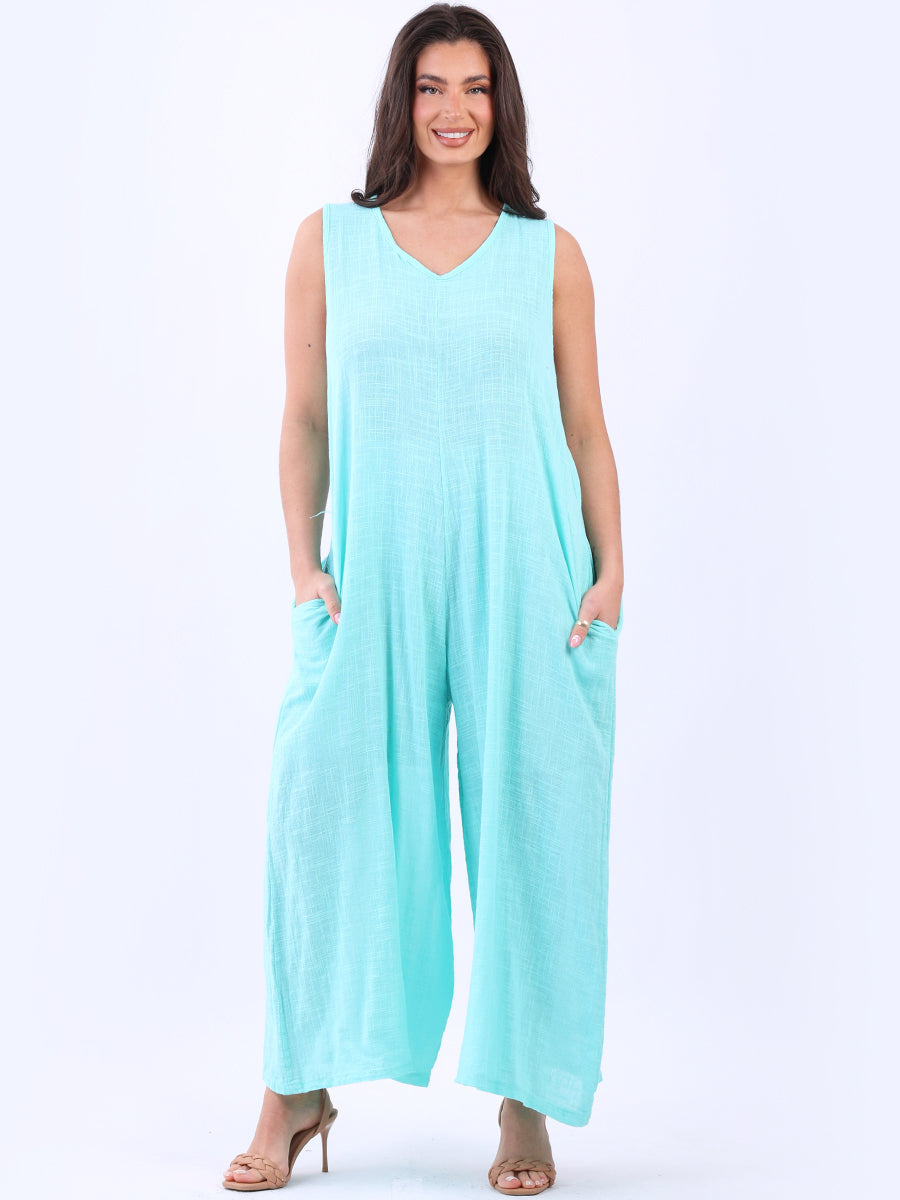 Cotton Sleeveless Jumpsuit Aqua