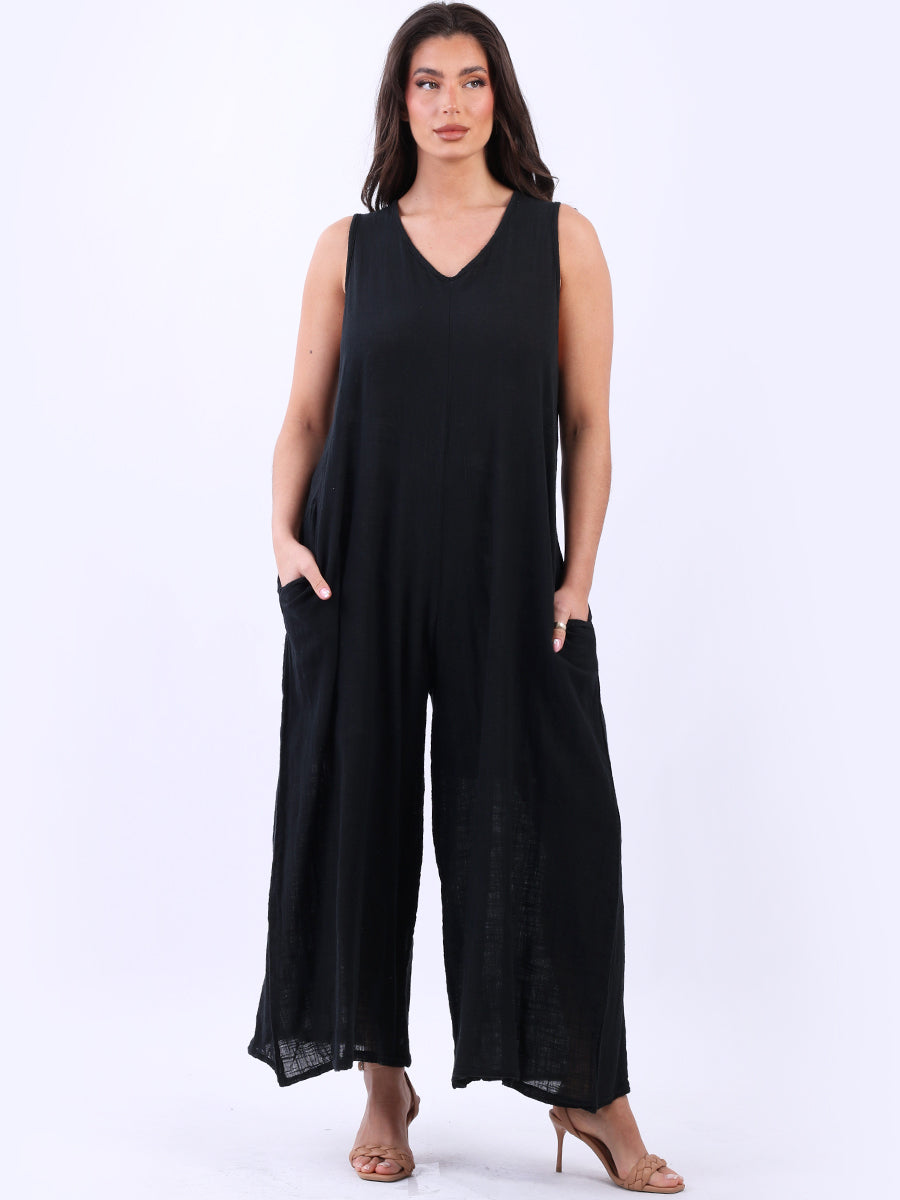 Cotton Sleeveless Jumpsuit Black
