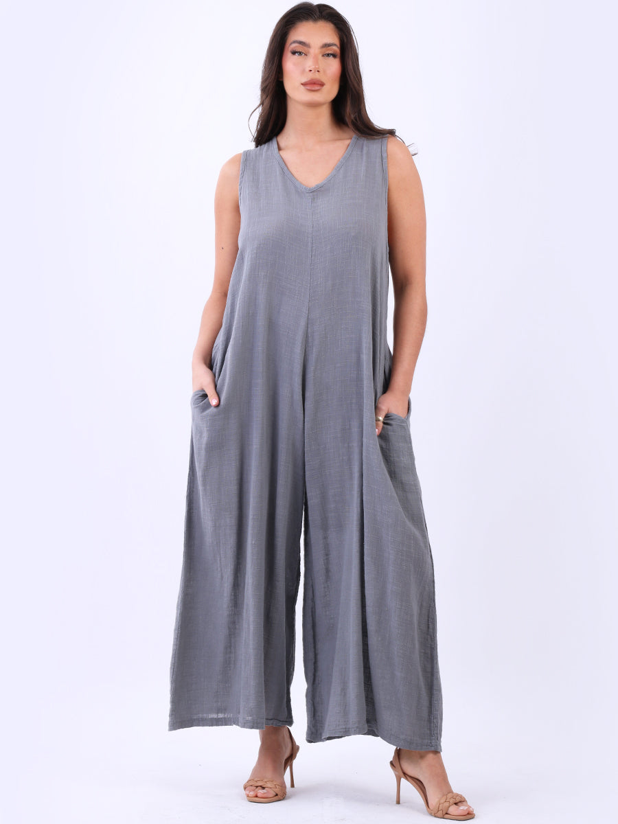 Cotton Sleeveless Jumpsuit Charcoal