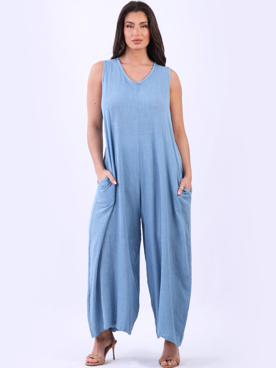 Cotton Sleeveless Jumpsuit Denim