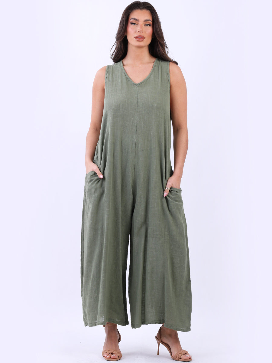 Cotton Sleeveless Jumpsuit Khaki
