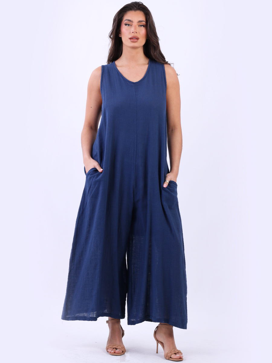 Cotton Sleeveless Jumpsuit Navy