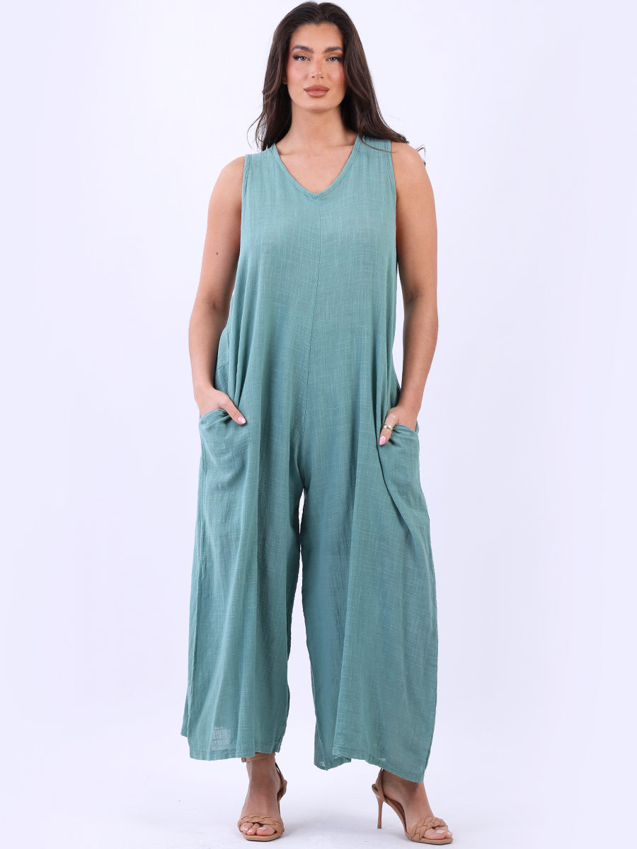 Cotton Sleeveless Jumpsuit Ocean Blue