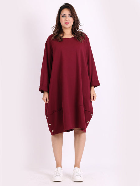 Ladies Plain Buttoned Hem Cotton Slouch Dress