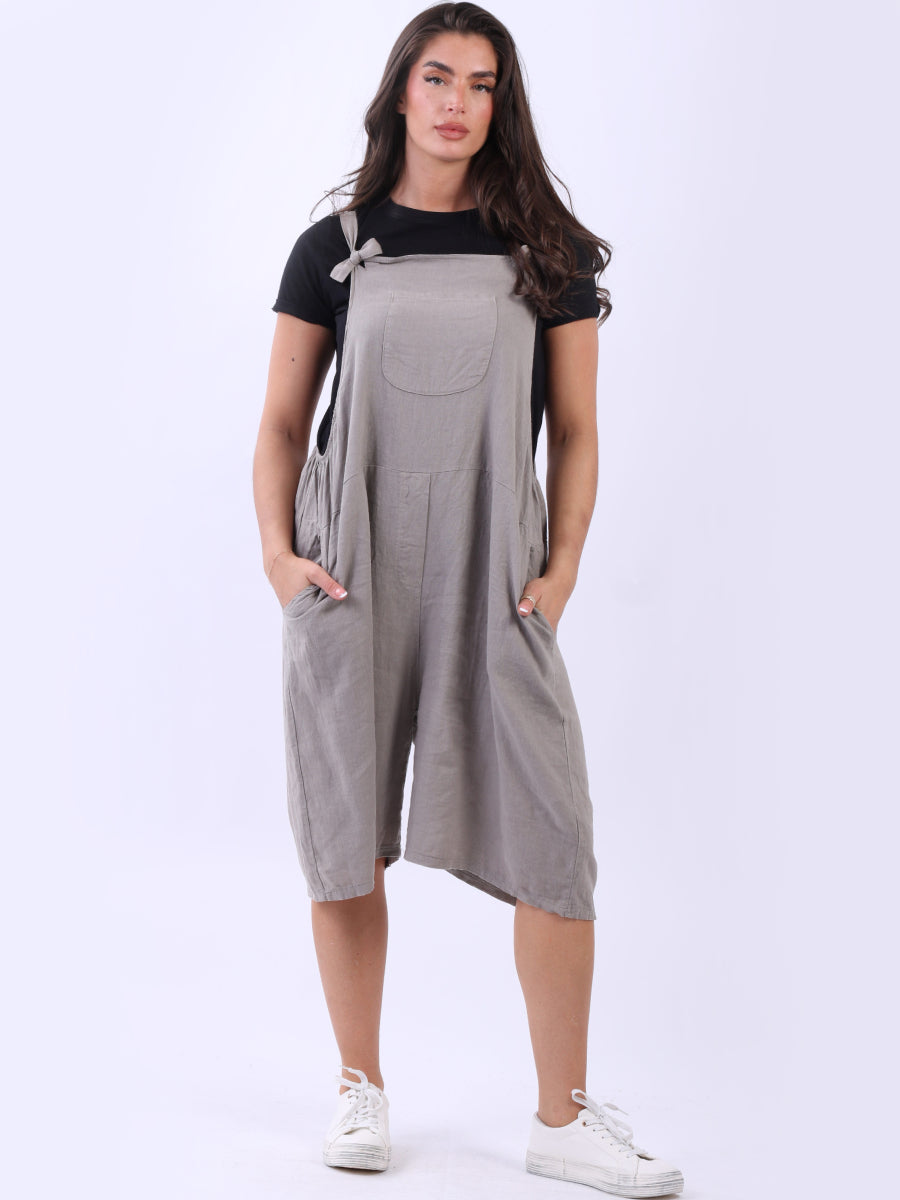 Plain Linen Playsuit Mocha