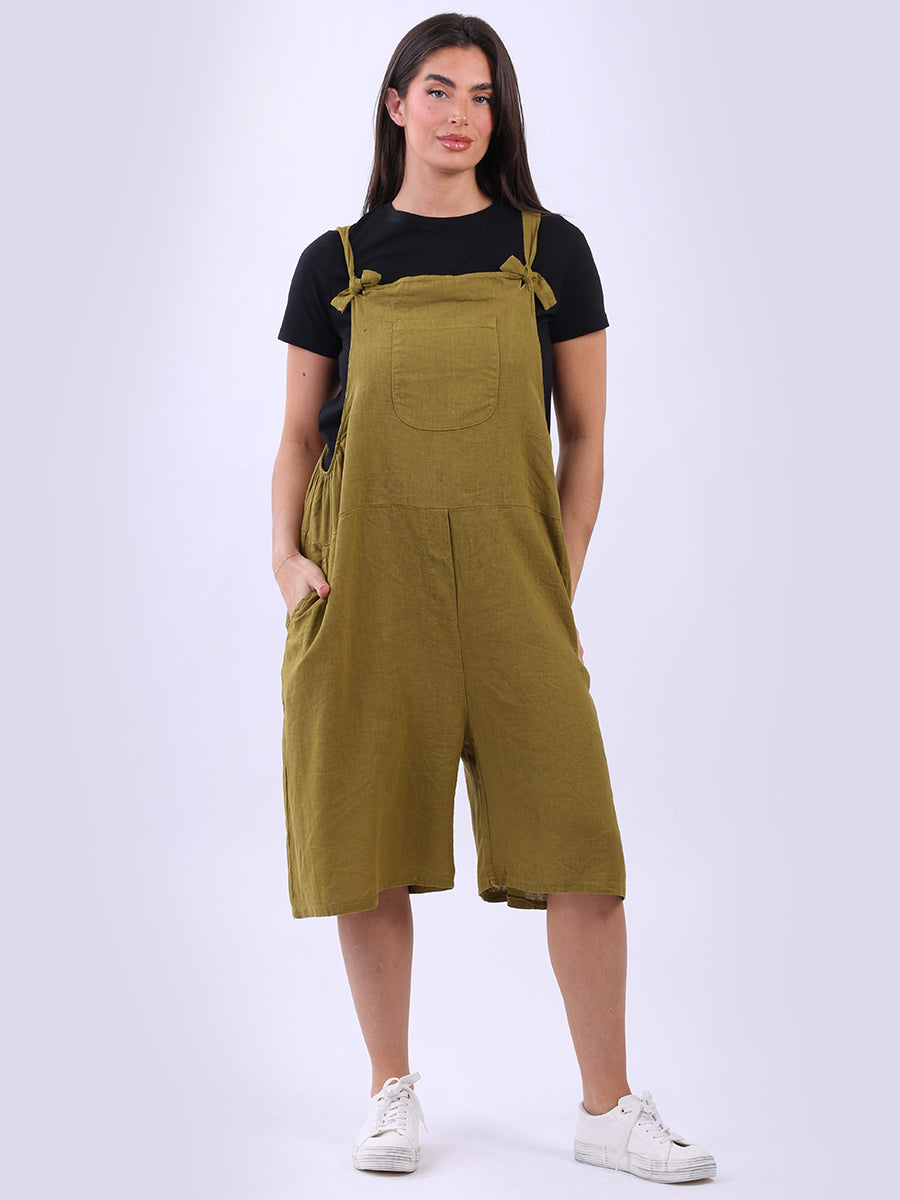 Plain Linen Playsuit Olive