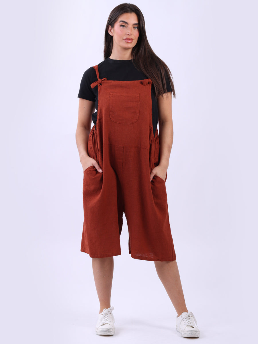 Plain Linen Playsuit Rust