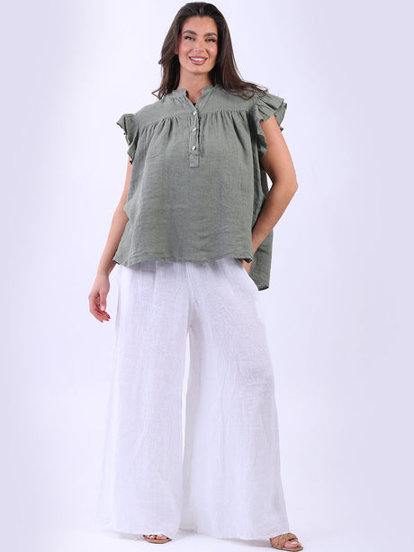 Lagenlook Linen Top Khaki