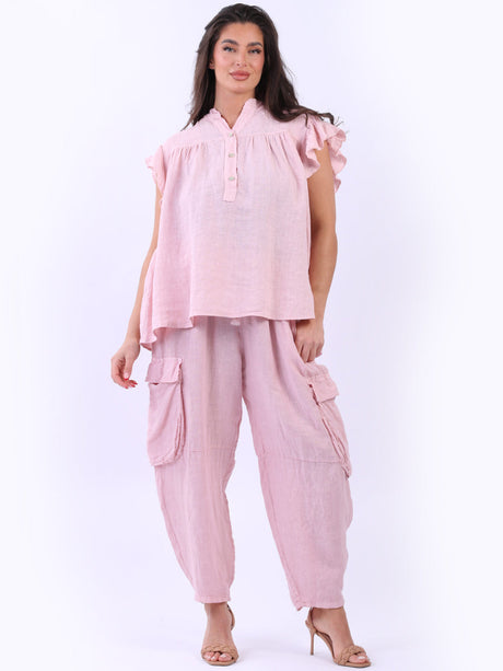 Lagenlook Linen Top Pink