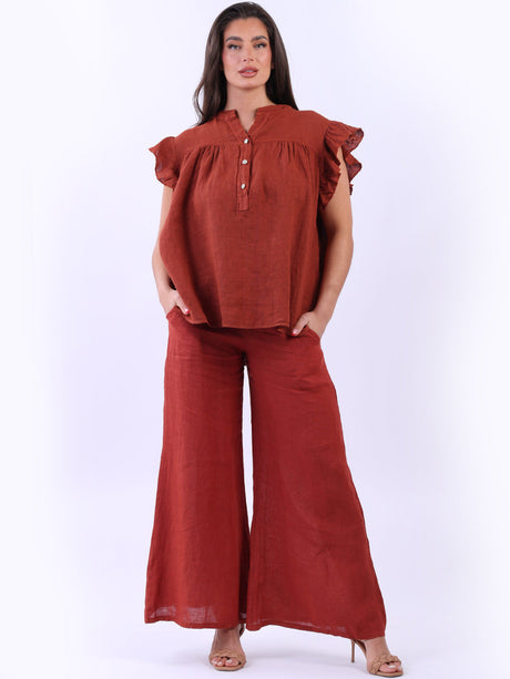Lagenlook Linen Top Rust