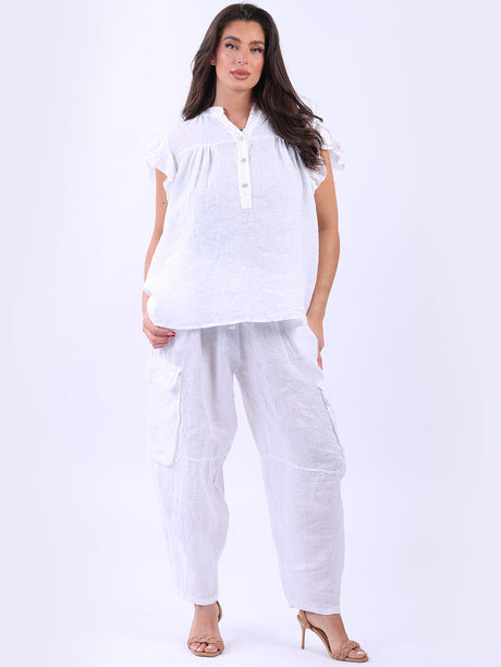 Lagenlook Linen Top White