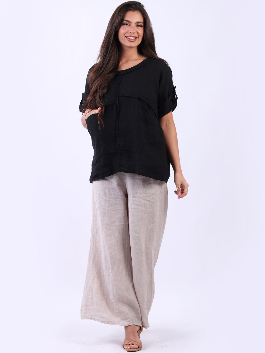 Plain Linen Blouse Black