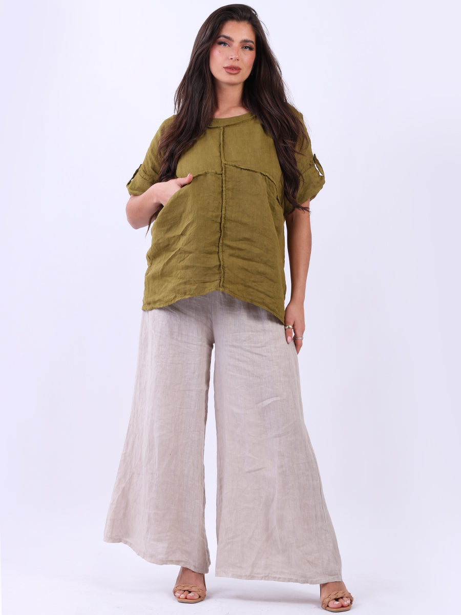 Plain Linen Blouse Olive
