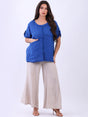 Plain Linen Blouse Royal Blue