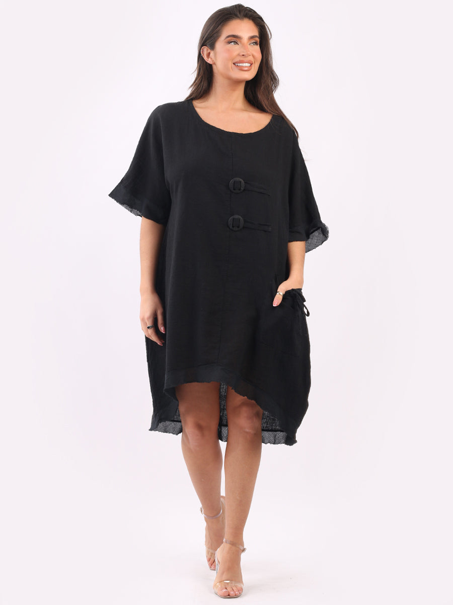 Plain Linen Baggy Dress Black