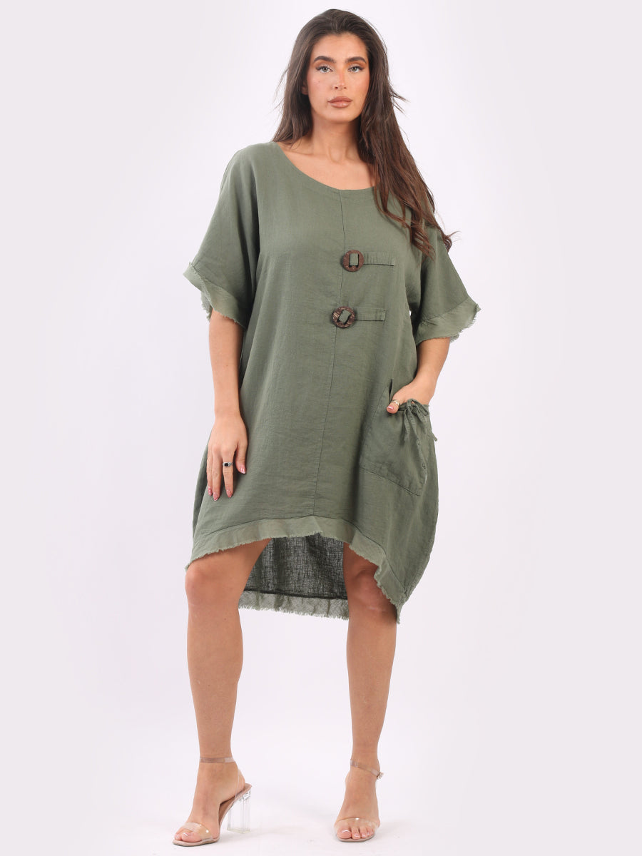 Plain Linen Baggy Dress Khaki