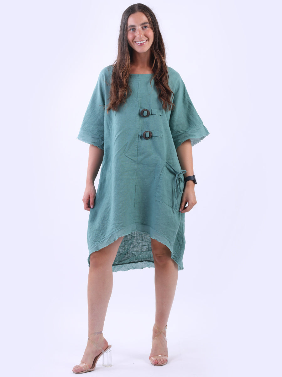 Plain Linen Baggy Dress Ocean Blue