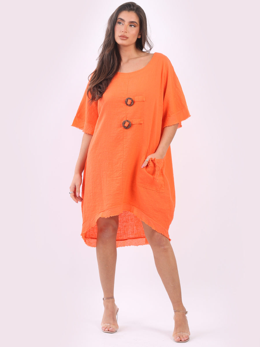 Plain Linen Baggy Dress Orange