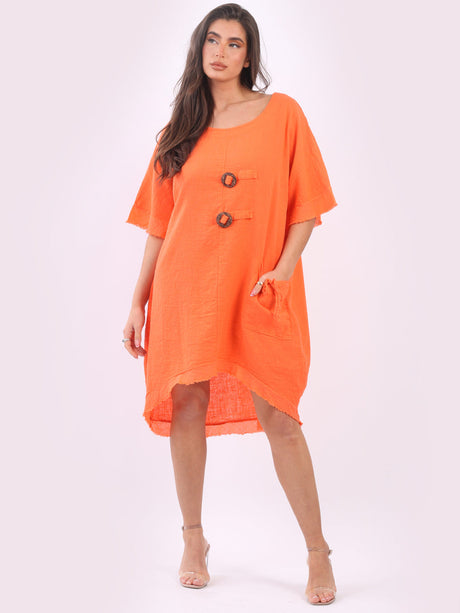 Plain Linen Baggy Dress Orange