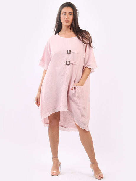 Plain Linen Baggy Dress Pink