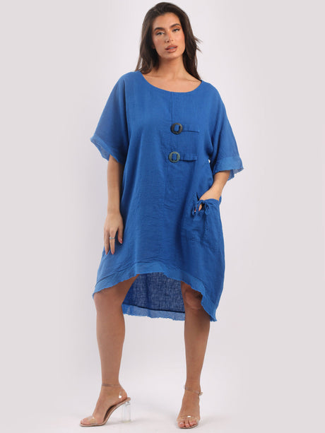 Plain Linen Baggy Dress Royal Blue