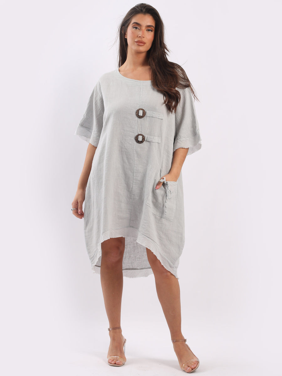 Plain Linen Baggy Dress Silver