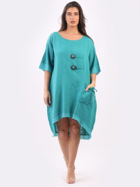 Plain Linen Baggy Dress Teal