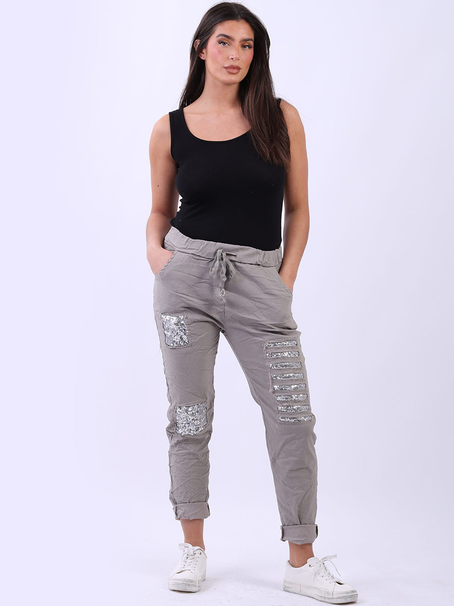 Ladies Sequin Ripped Magic Pant Mocha