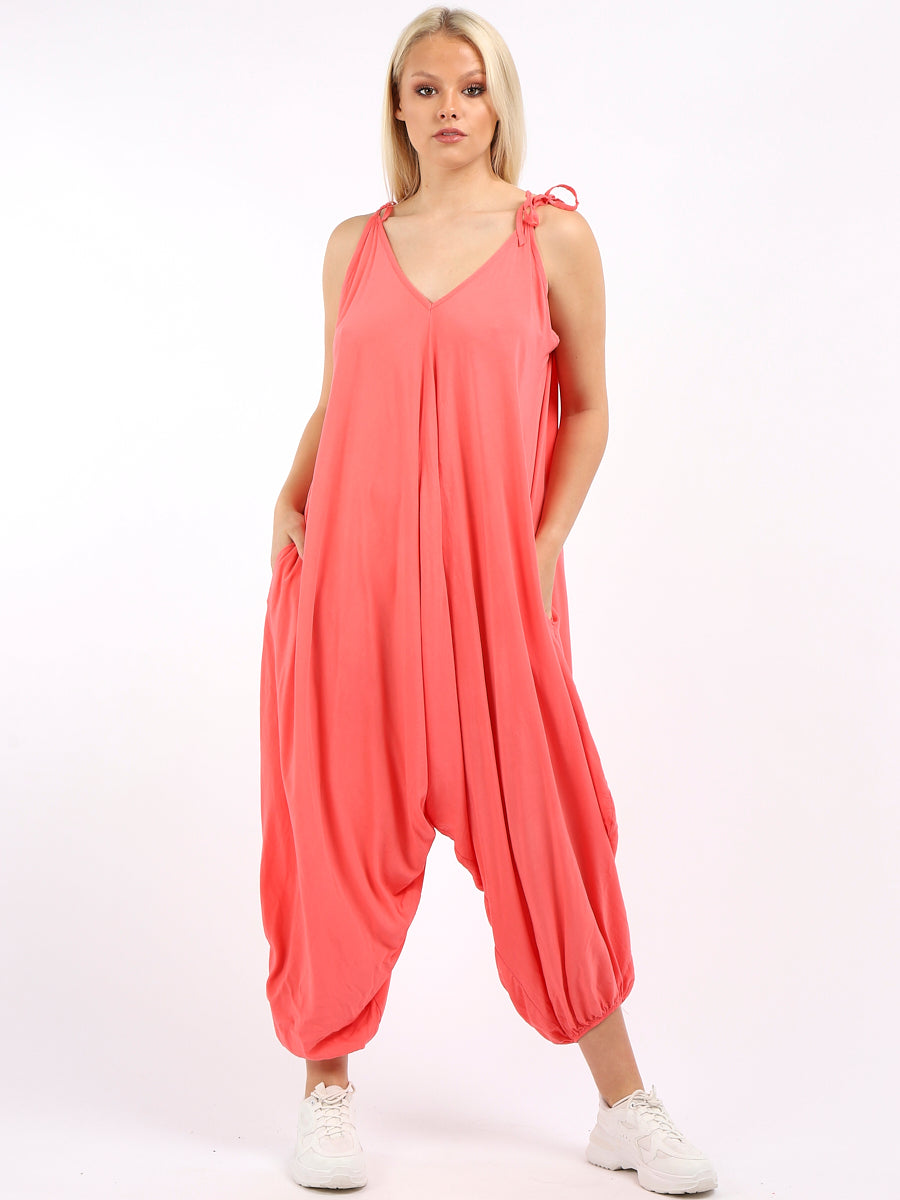 Pleated Front Balloon Hem Ladies Jumpsuit
