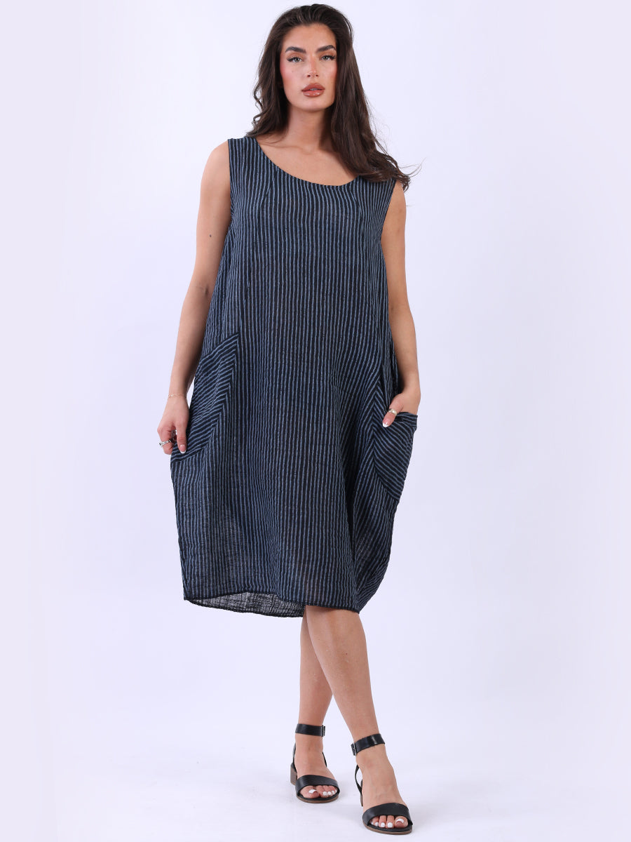 Plus Size Cotton Stripy Dress Black