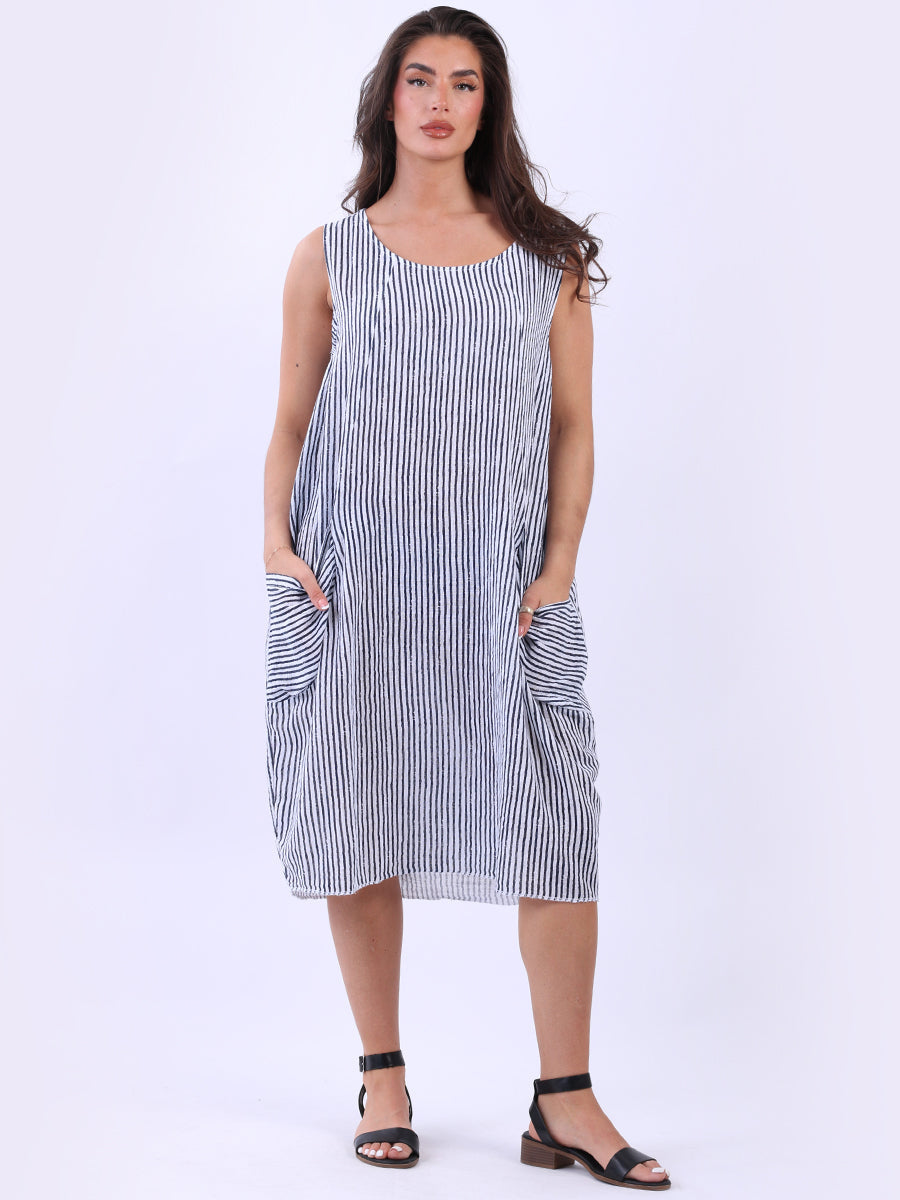 Plus Size Cotton Stripy Dress White