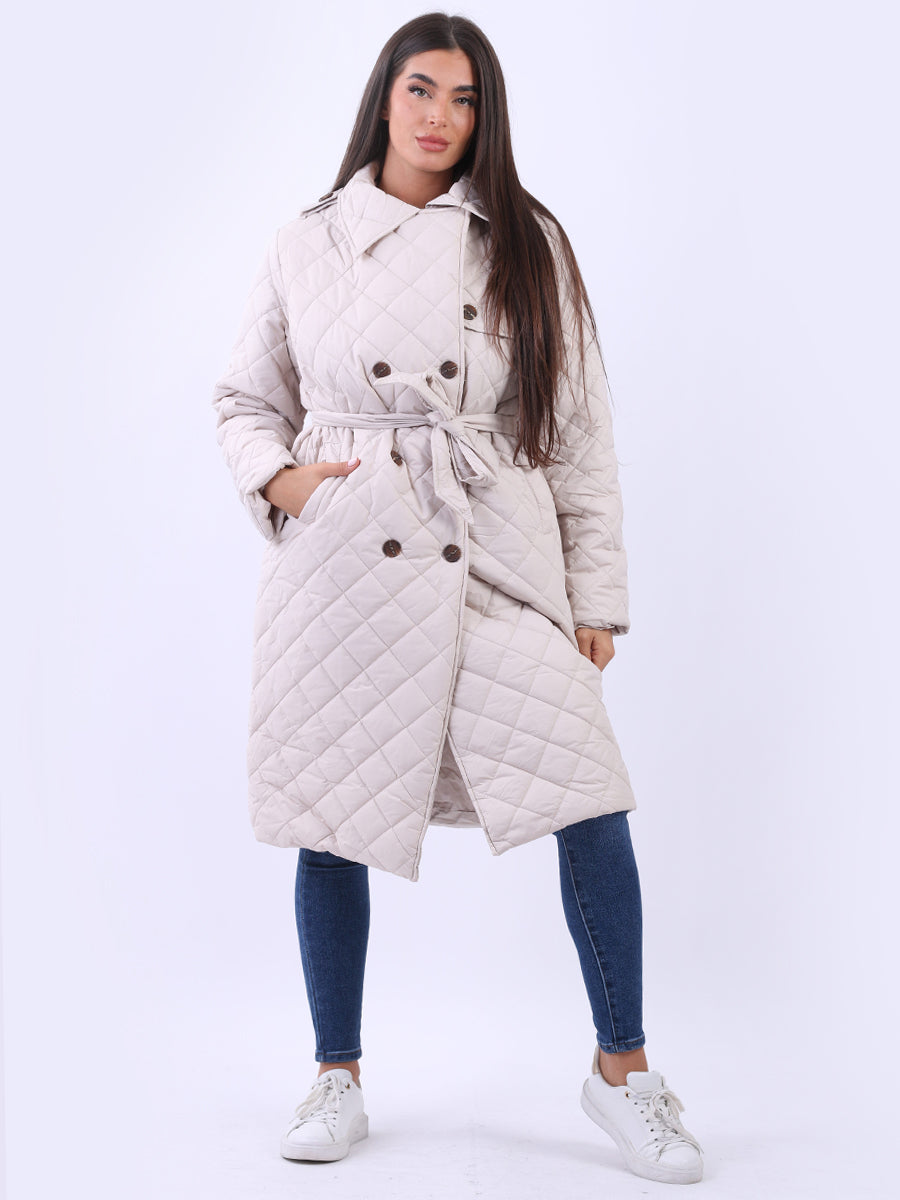 Plus Size Double Breast Padded Jacket Beige