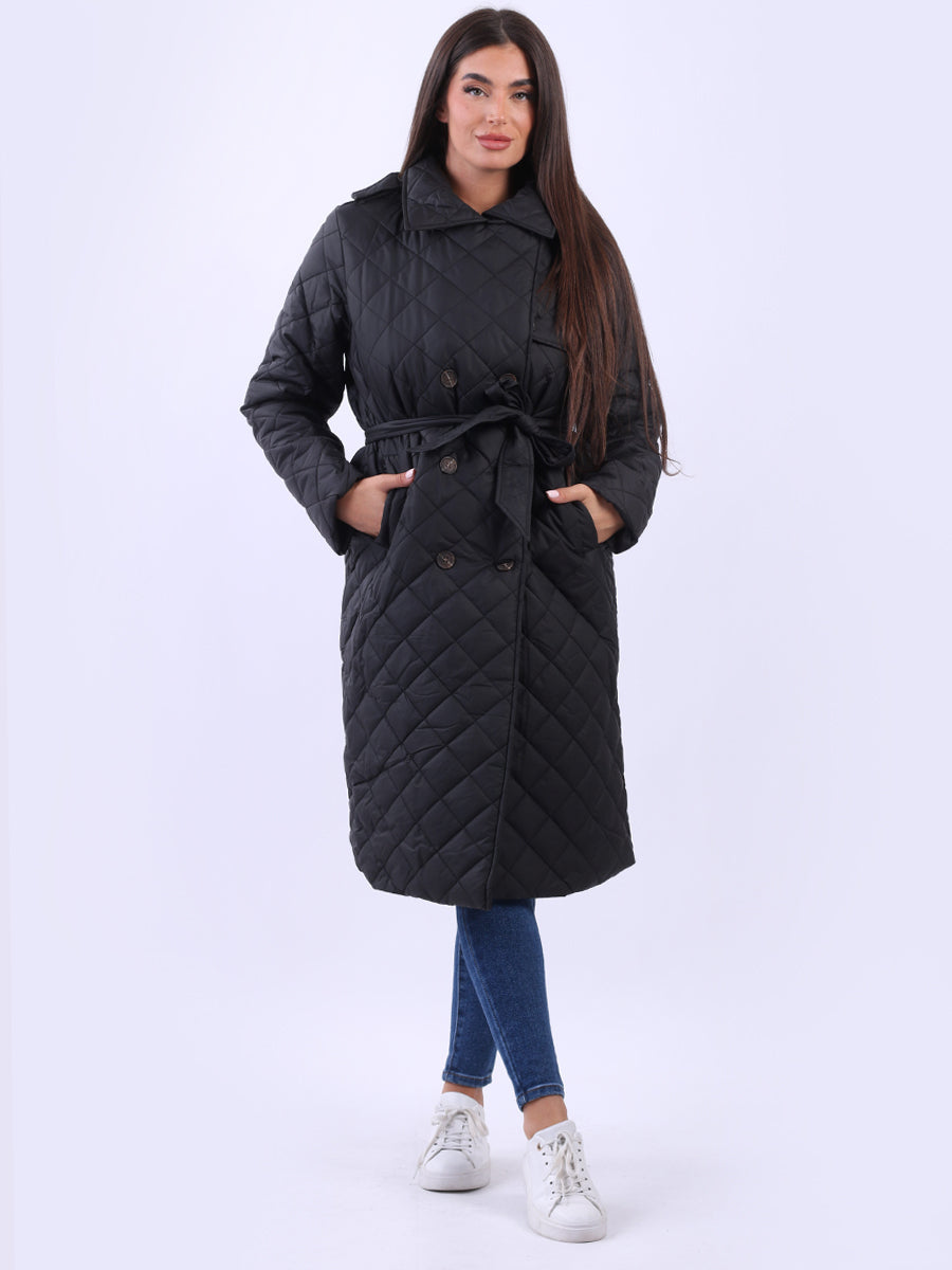 Plus Size Double Breast Padded Jacket Black