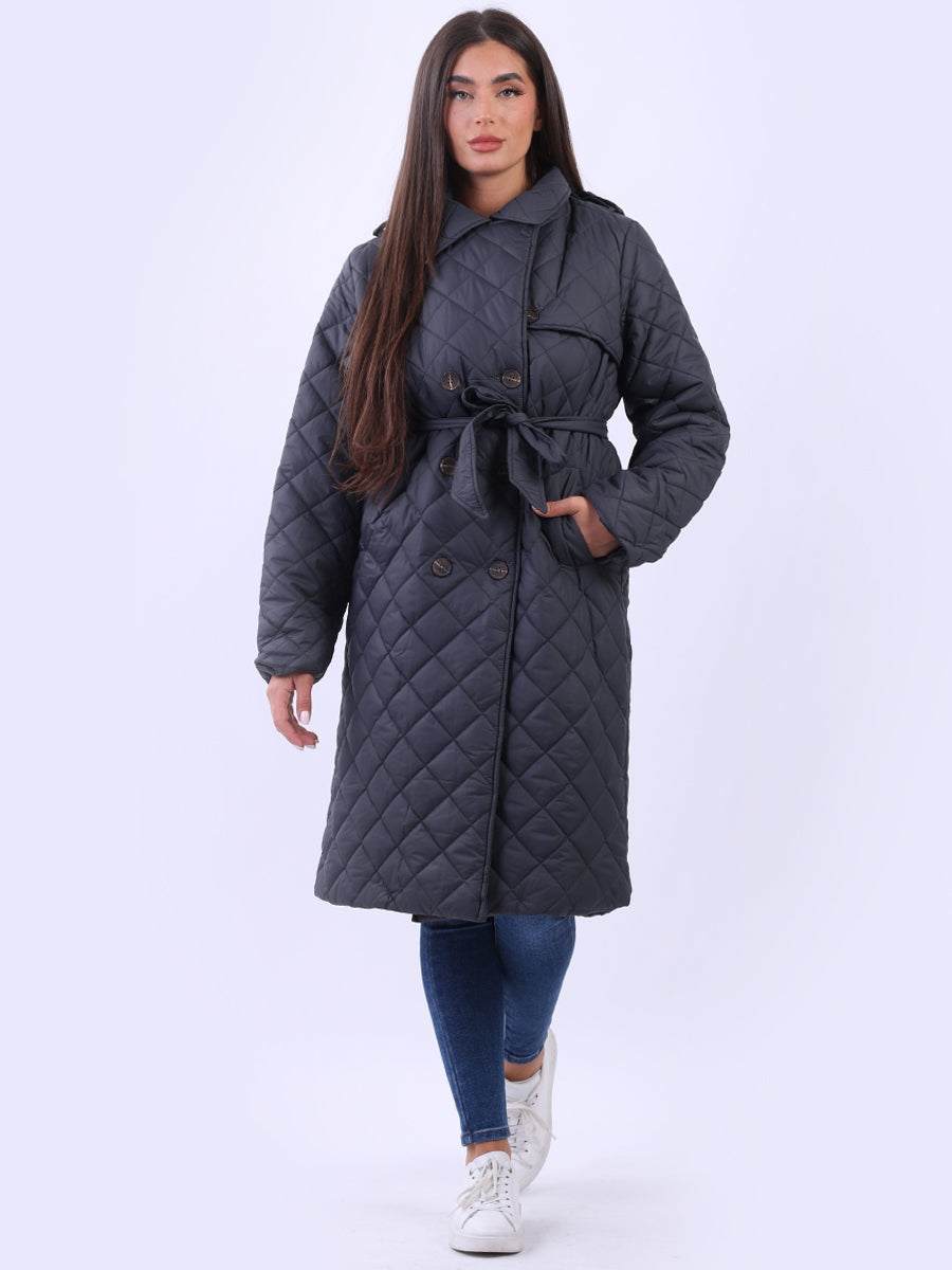Plus Size Double Breast Padded Jacket Charcoal
