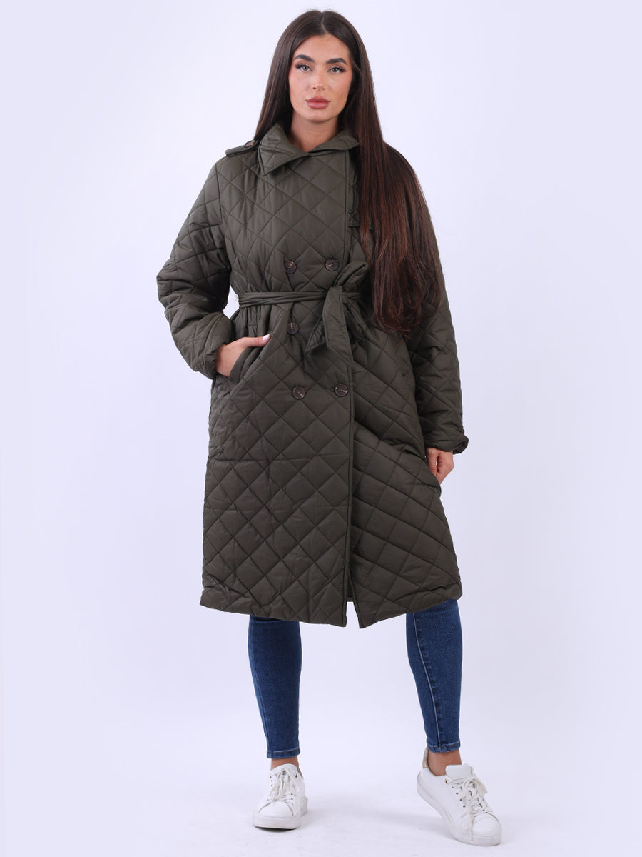 Plus Size Double Breast Padded Jacket Khaki