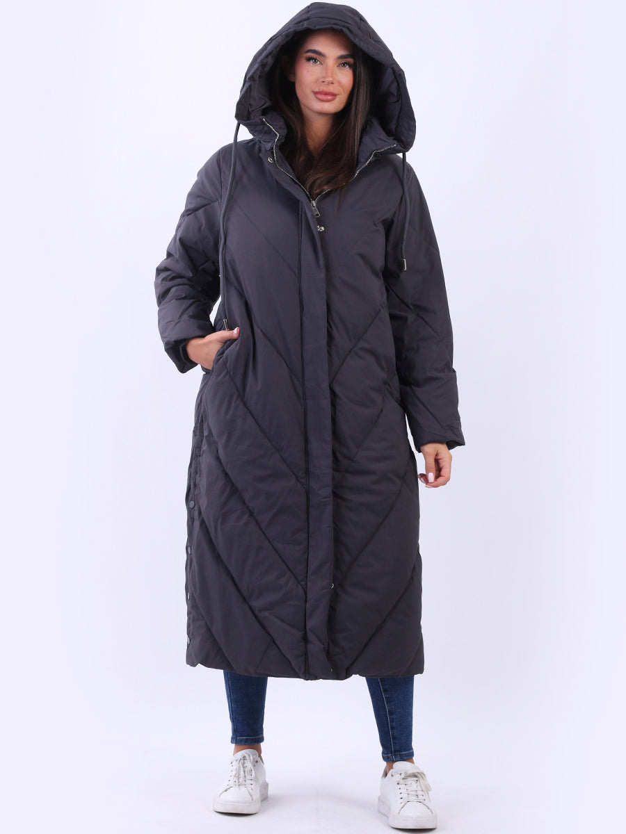 Plus Size Hooded Puffer Jacket Charcoal