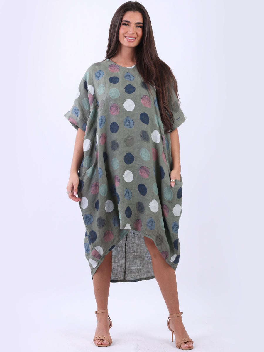 Polka Dots Plus Size Linen Dress Khaki